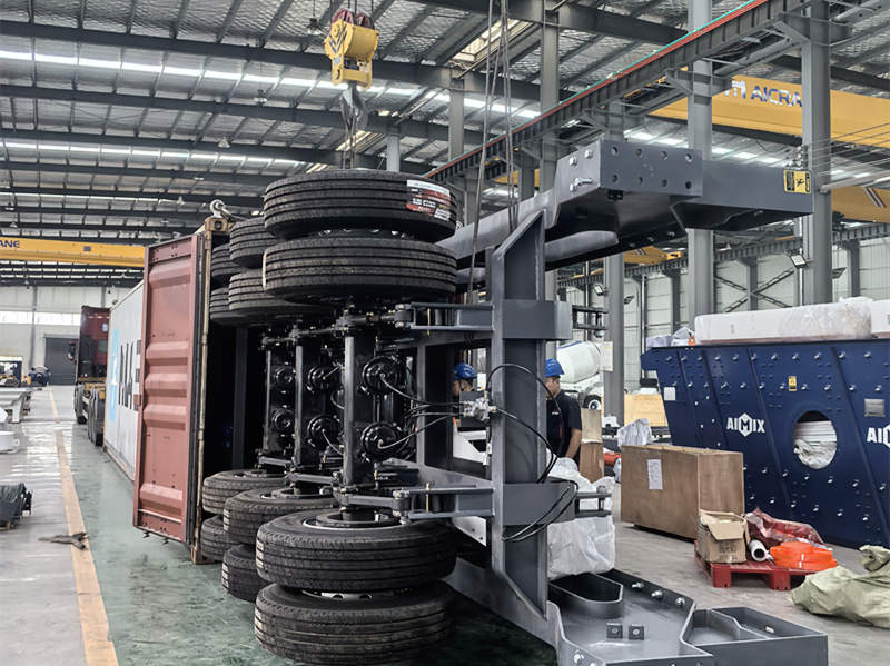 Put Wheel Chassis of mobile stone crusher plant into Container for Shipment